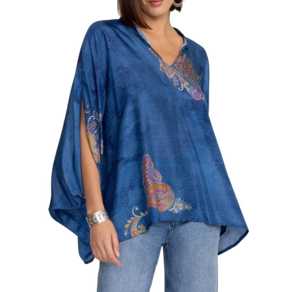 Johnny Was Silk Sascha Paisley Print Poncho